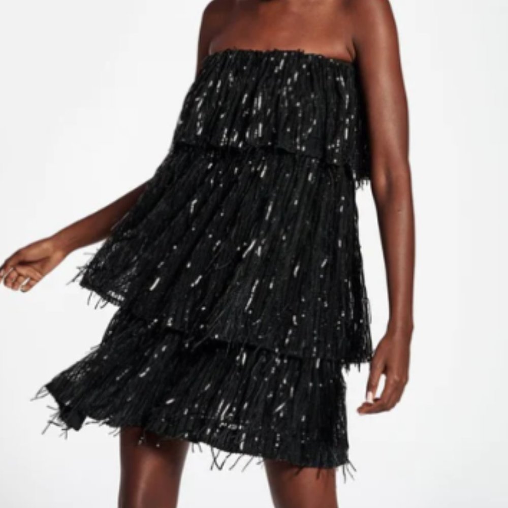 Essentiel Antwerp Zizi strapless sequin fringe dress Black Size 36 (EU)
